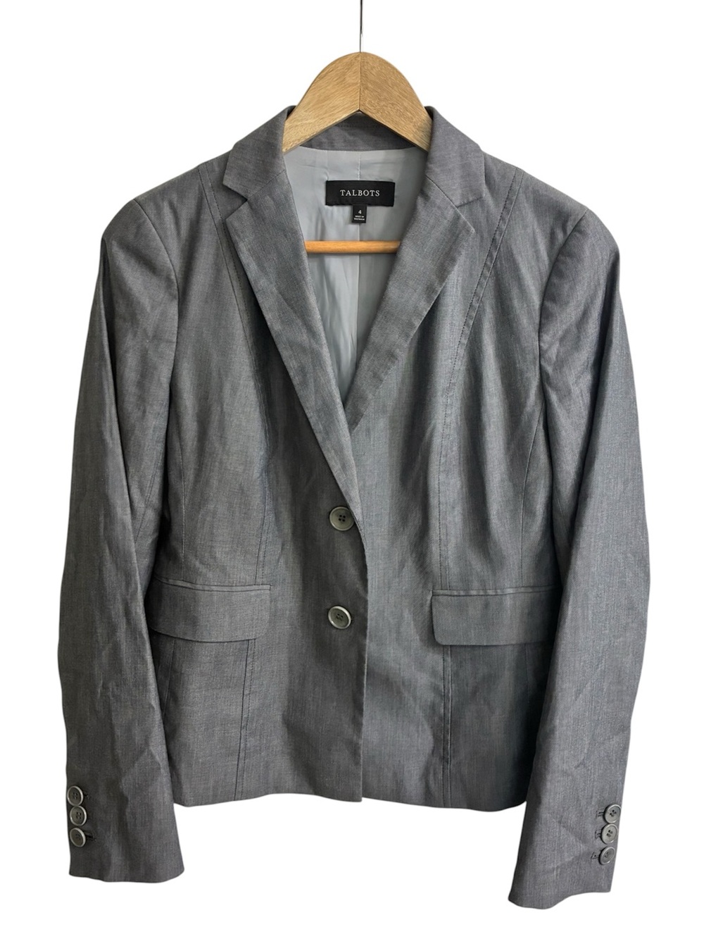 Talbots Women’s 4 Gray Two Button Short Blazer Cotton Blend